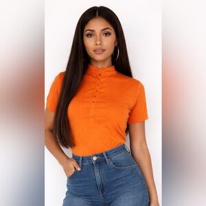 70s/80s Orange Short Sleeve Top Vintage Preppy Small Casual Classic